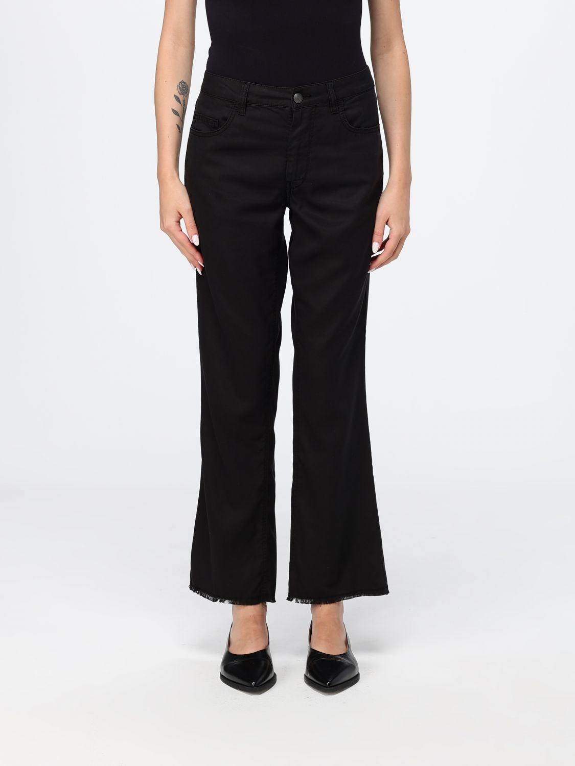 FAY Jeans flared a vita media in denim di cotone stretch nero