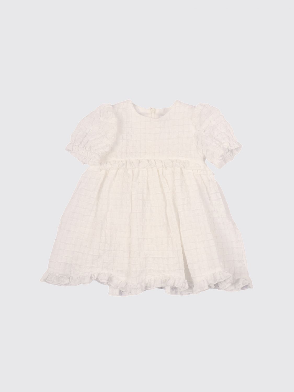 IL GUFO Abito a maniche corte da bambina in puro cotone bianco