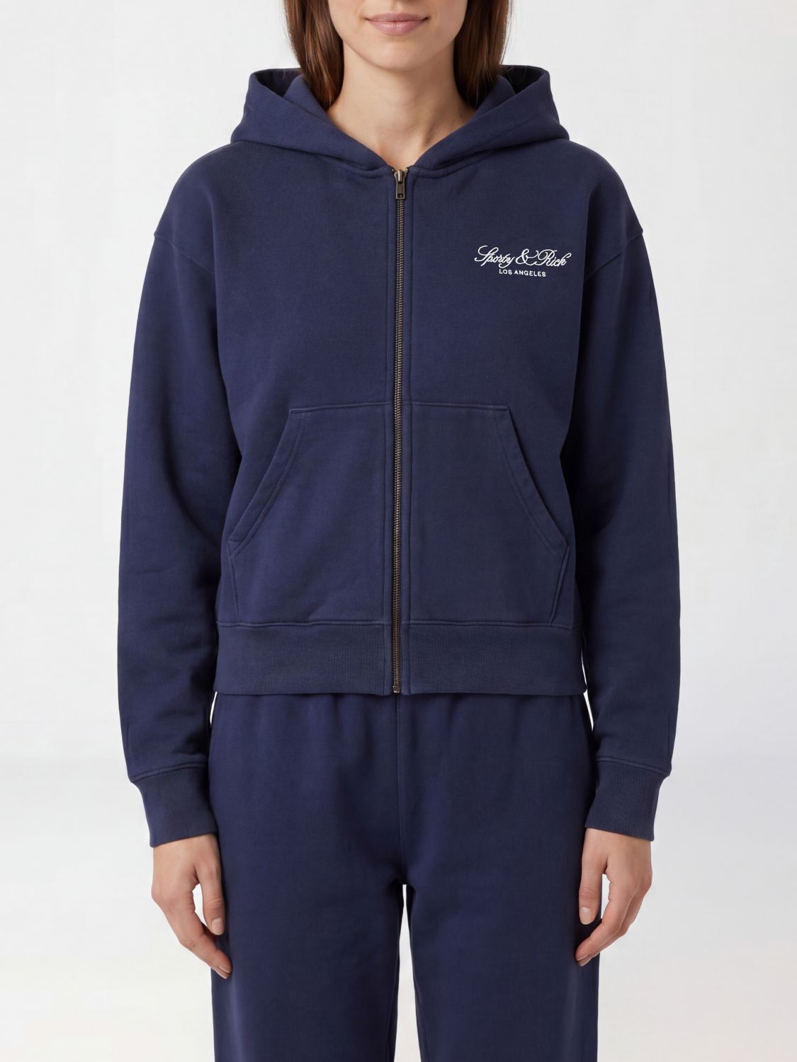 SPORTY & RICH Felpa con cappuccio in cotone con logo ricamato