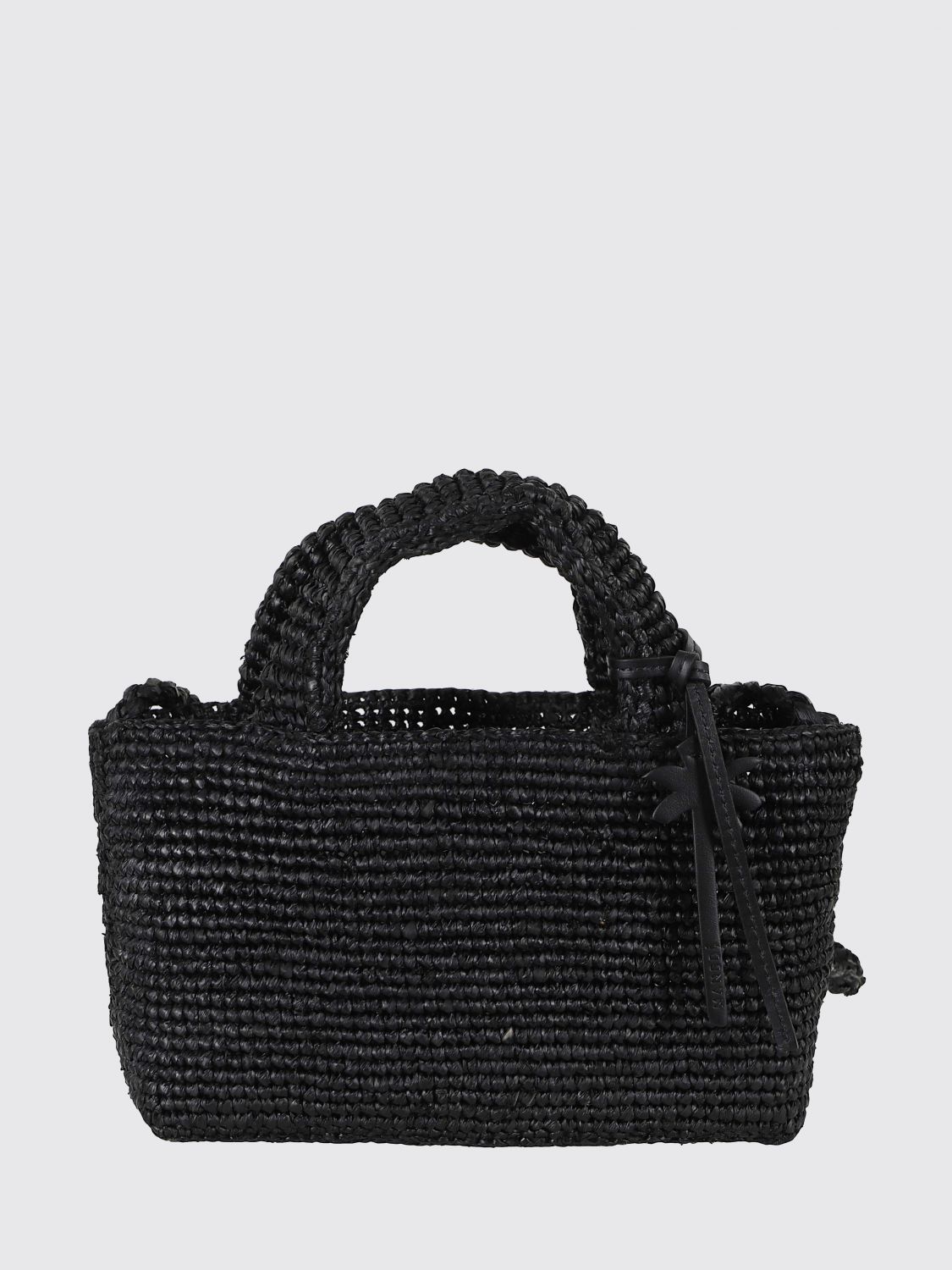 MANEBI Mini borsa crochet in rafia con doppio manico e tracolla intrecciata