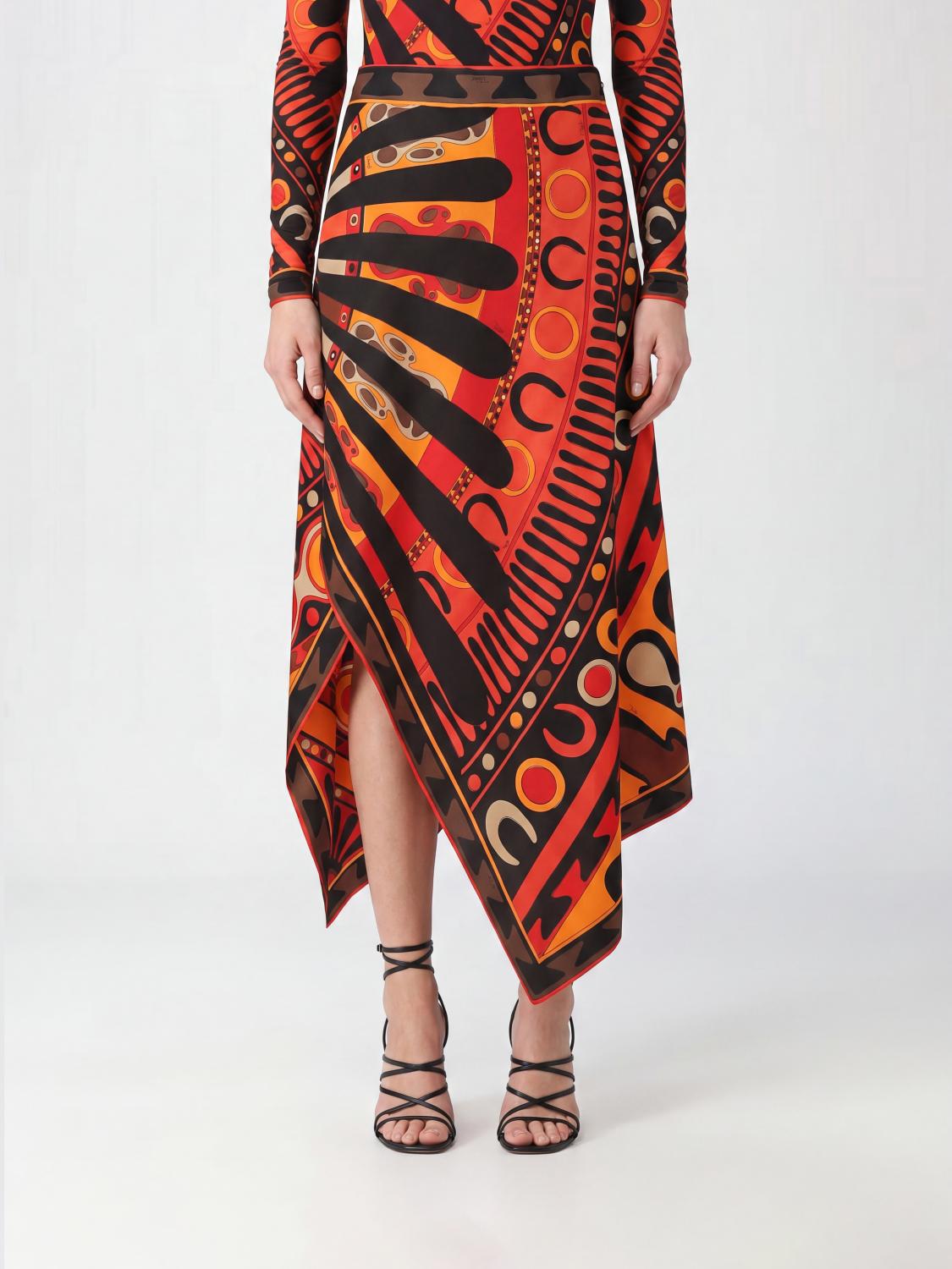 PUCCI Asymmetrical Midi Silk Skirt with Abstract Print