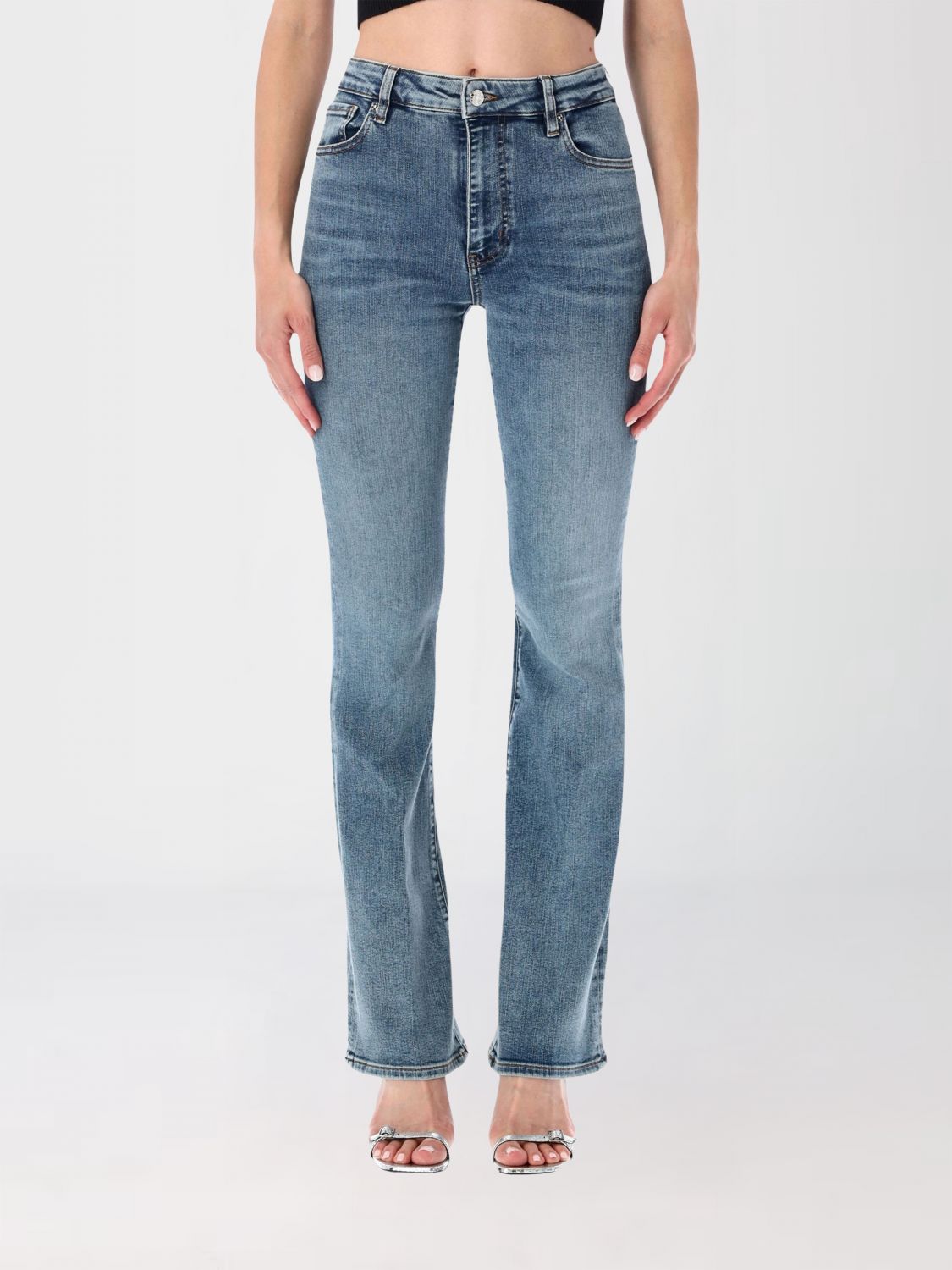 FRAME Jeans cropped flared in denim stretch a vita media