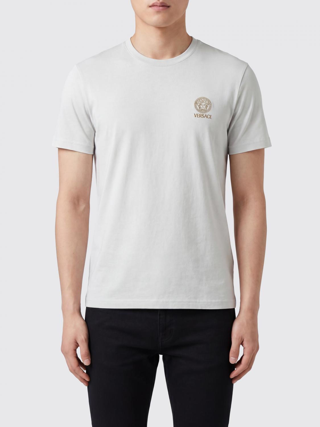 VERSACE Short-Sleeved Slim Fit T-Shirt in Cotton with Medusa Logo　VERSACE メドゥーサ ロゴ付き コットン 半袖 スリム フィット T シャツ VERSACE