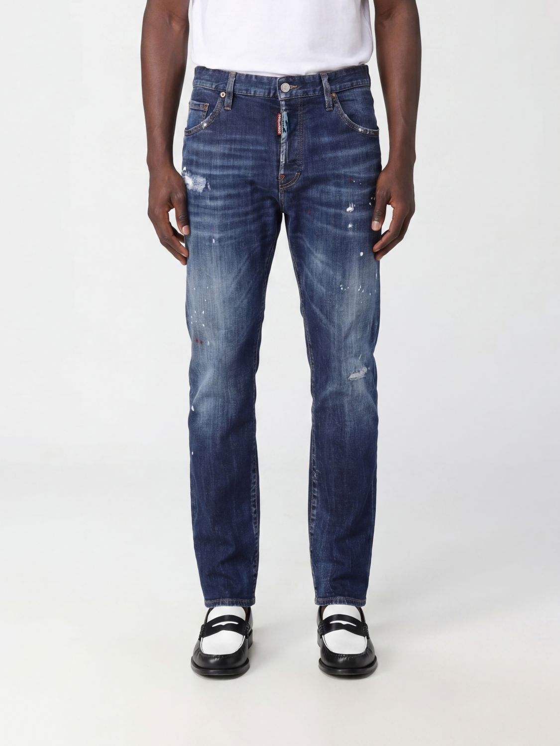 DSQUARED2 642 Straight Fit Distressed Cotton Denim Jeans