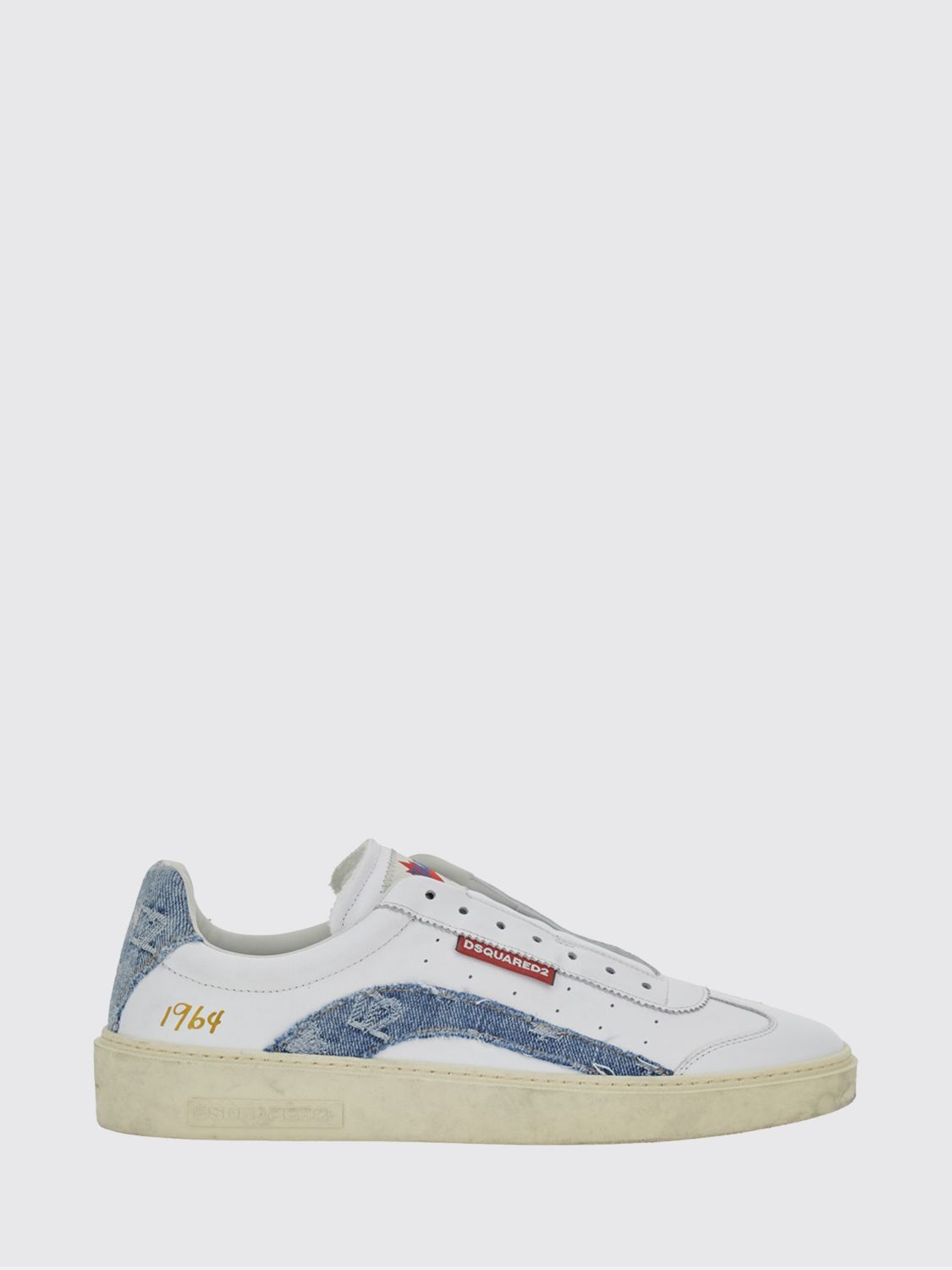 DSQUARED2 Low Top Trainers in Leather and Denim with a Bicolour Design