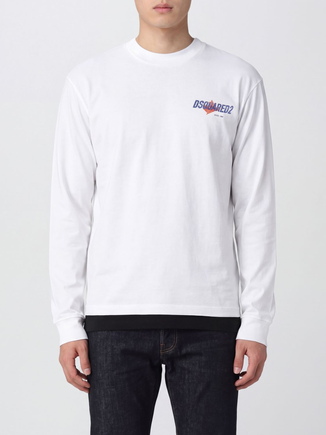 DSQUARED2 Crewneck Cotton Sweatshirt with Contrast Front Logo