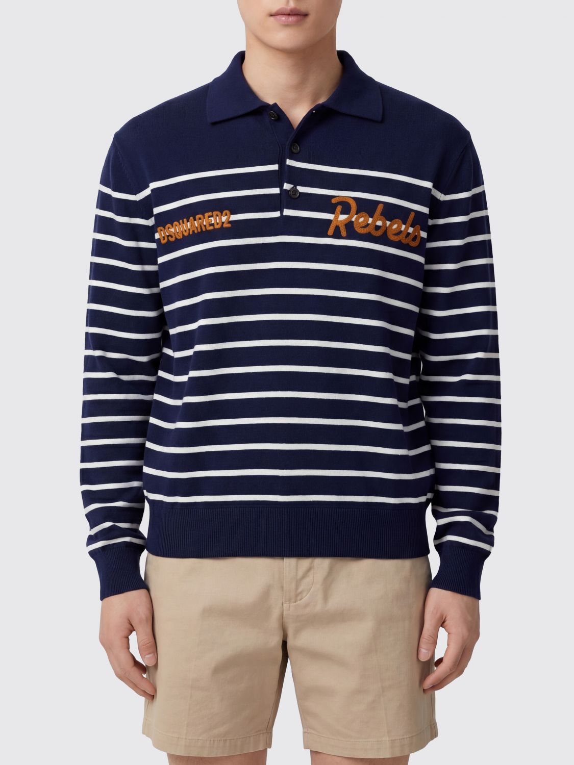 DSQUARED2 Polo in maglia a righe relaxed fit con maniche lunghe
