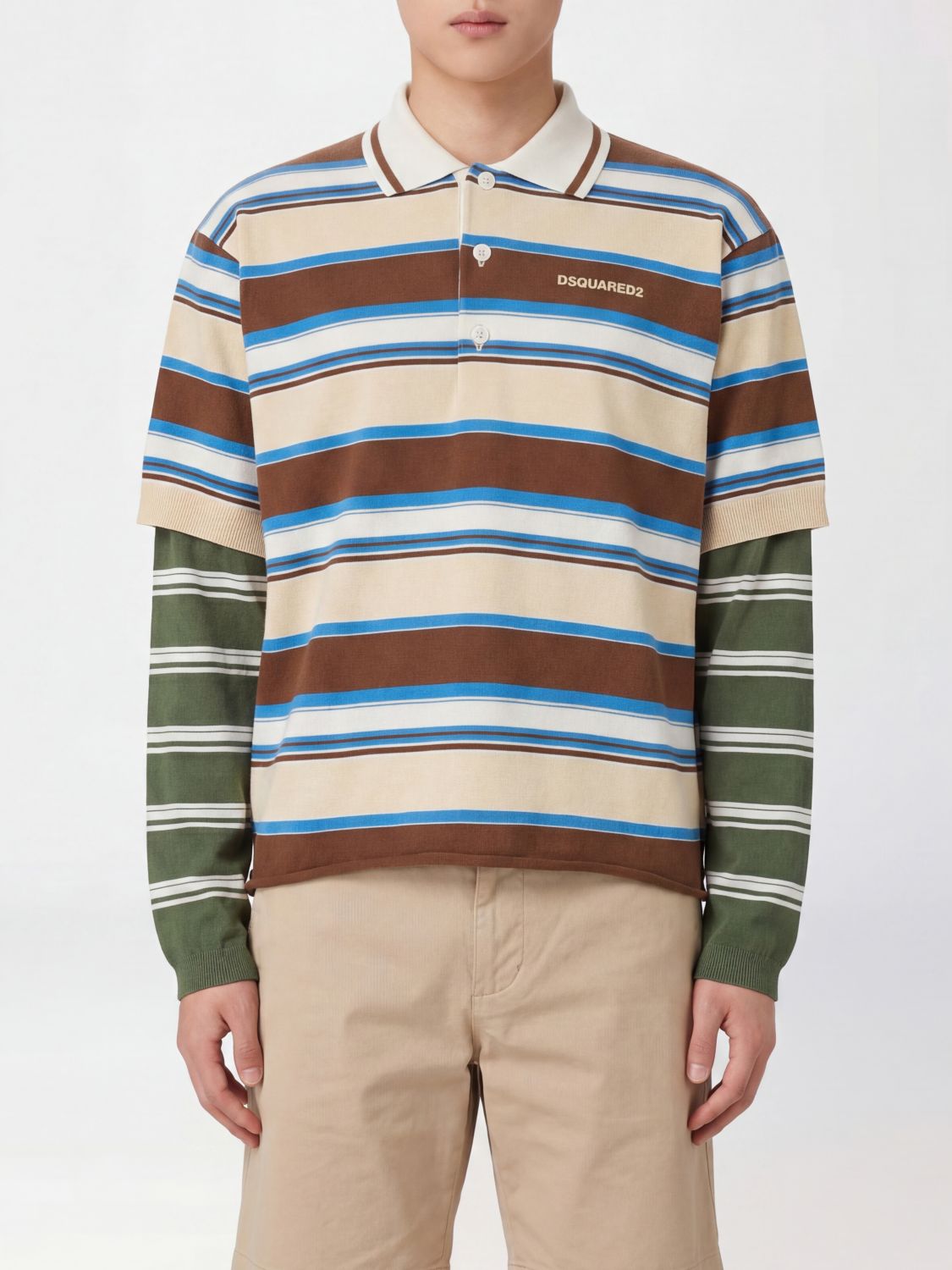 DSQUARED2 Multicolour Striped Long-Sleeve Cotton Polo Shirt