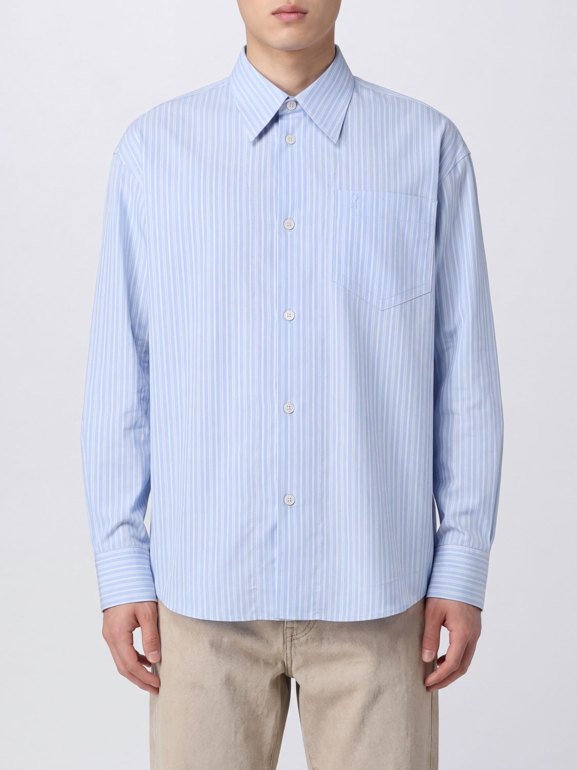 AMI PARIS Striped Cotton Relaxed Fit Shirt with Patch Pocket　AMI PARIS パッチポケット付きストライプコットンリラックスフィットシャツ AMI