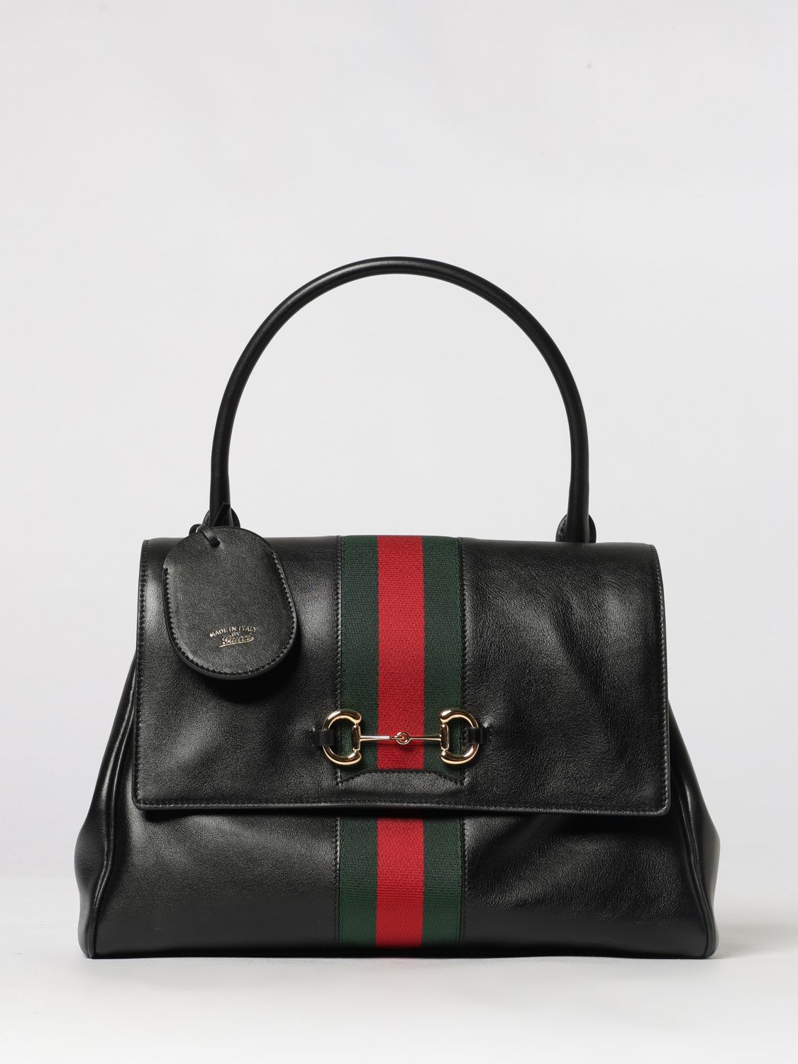 GUCCI Paparazzo Leather Top Handle Bag with Web and Horsebit