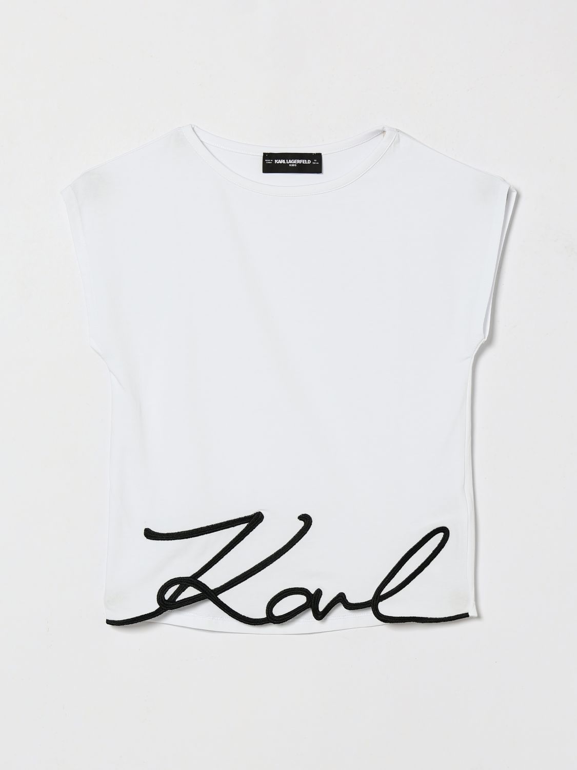 Karl Lagerfeld Kids Canotta da bambino in cotone con logo a contrasto e orlo asimmetrico