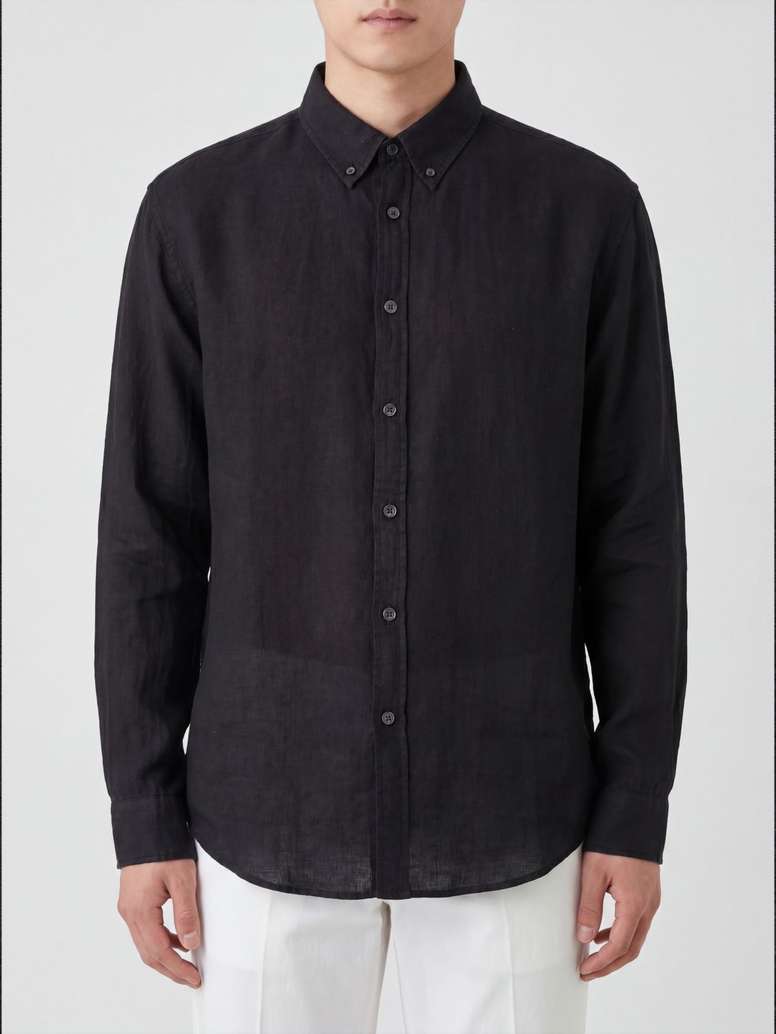 COOR Relaxed Fit Pure Linen Shirt with Button-Down Collar