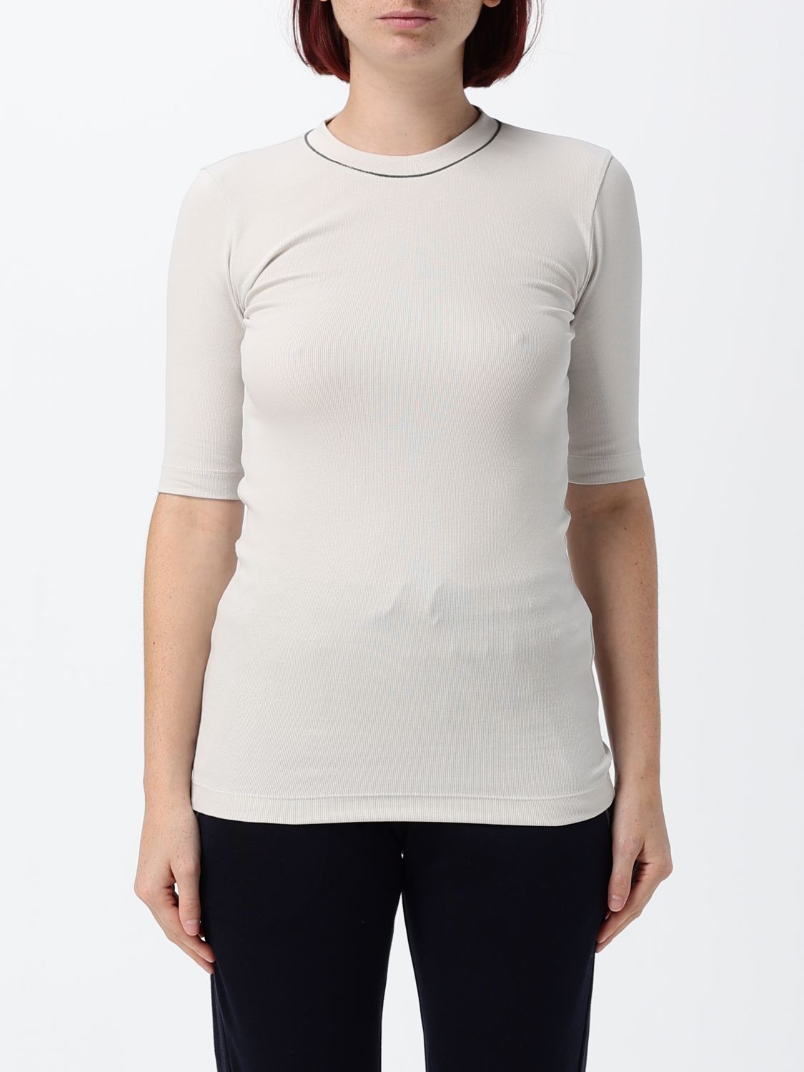 BRUNELLO CUCINELLI Slim Fit Cotton Crewneck T-shirt with Back Button