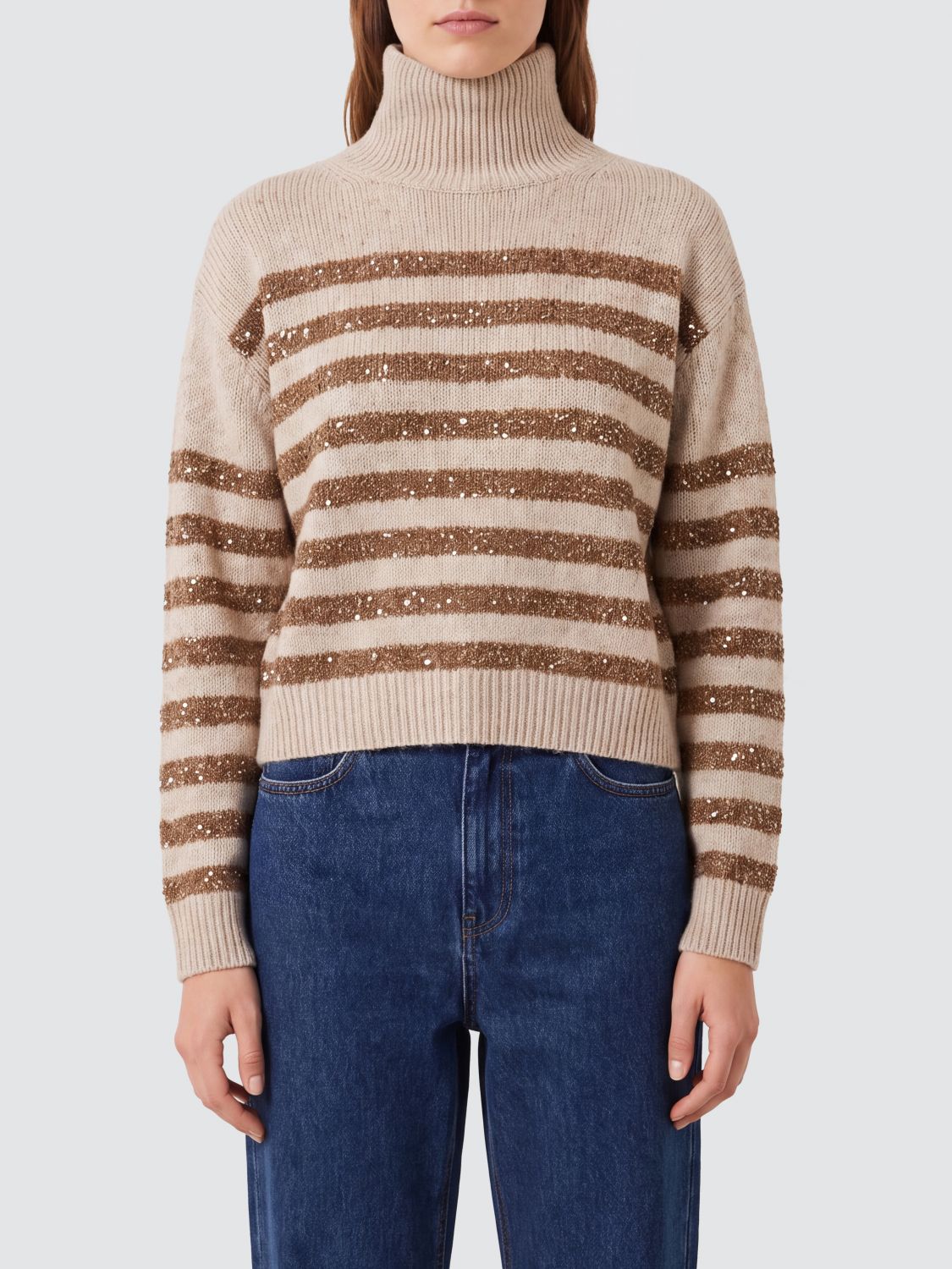 BRUNELLO CUCINELLI Gestreifter Rollkragenpullover von aus Kaschmir-Woll-Mischung mit Lurex