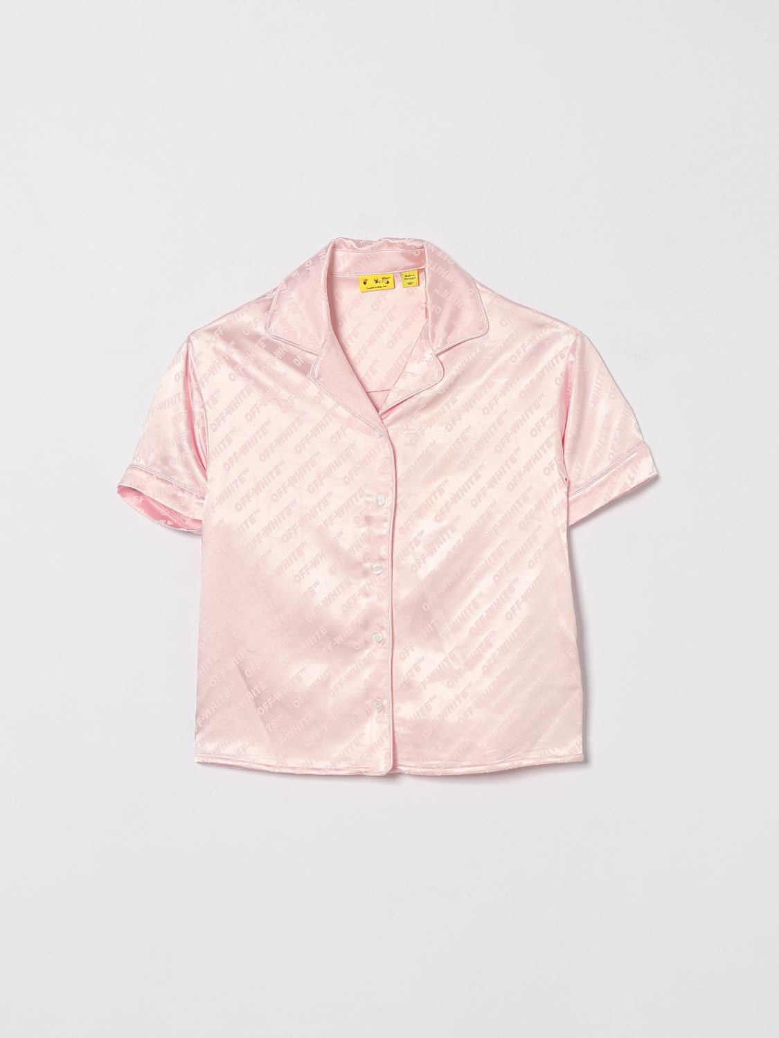 Off-White Kids Boy's Satin Cuban Collar Shirt　オフホワイト キッズ ボーイズ サテン キューバン カラー シャツ Off-White
