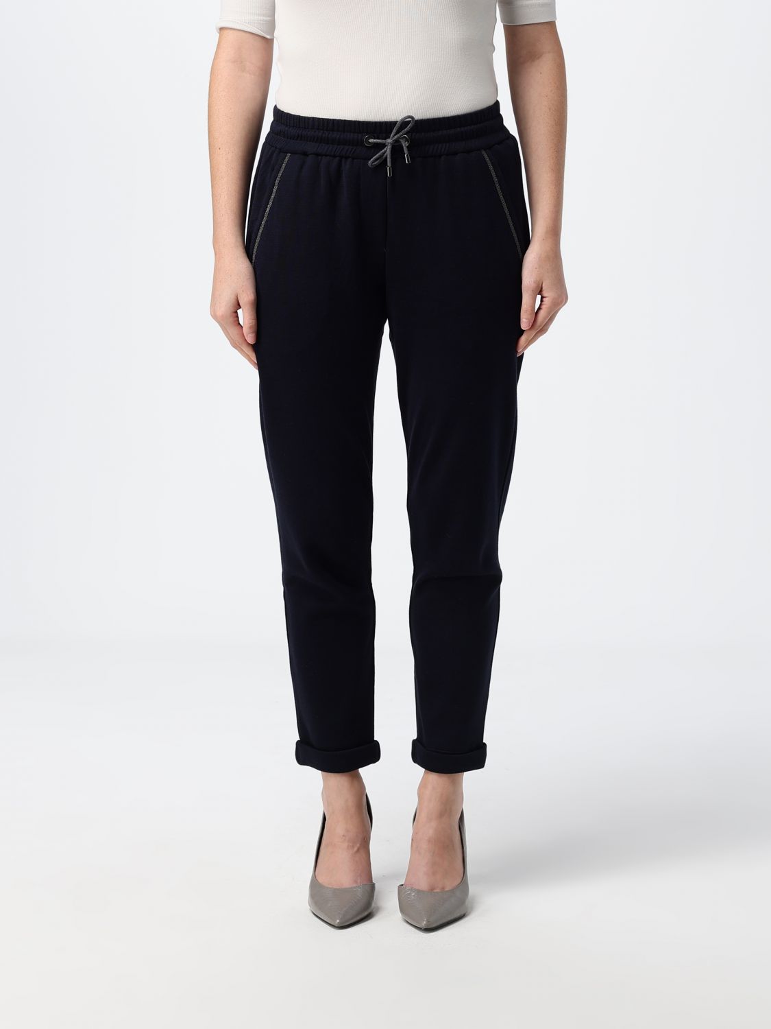 BRUNELLO CUCINELLI Straight-Leg Cotton Jogging Trousers with Monili
