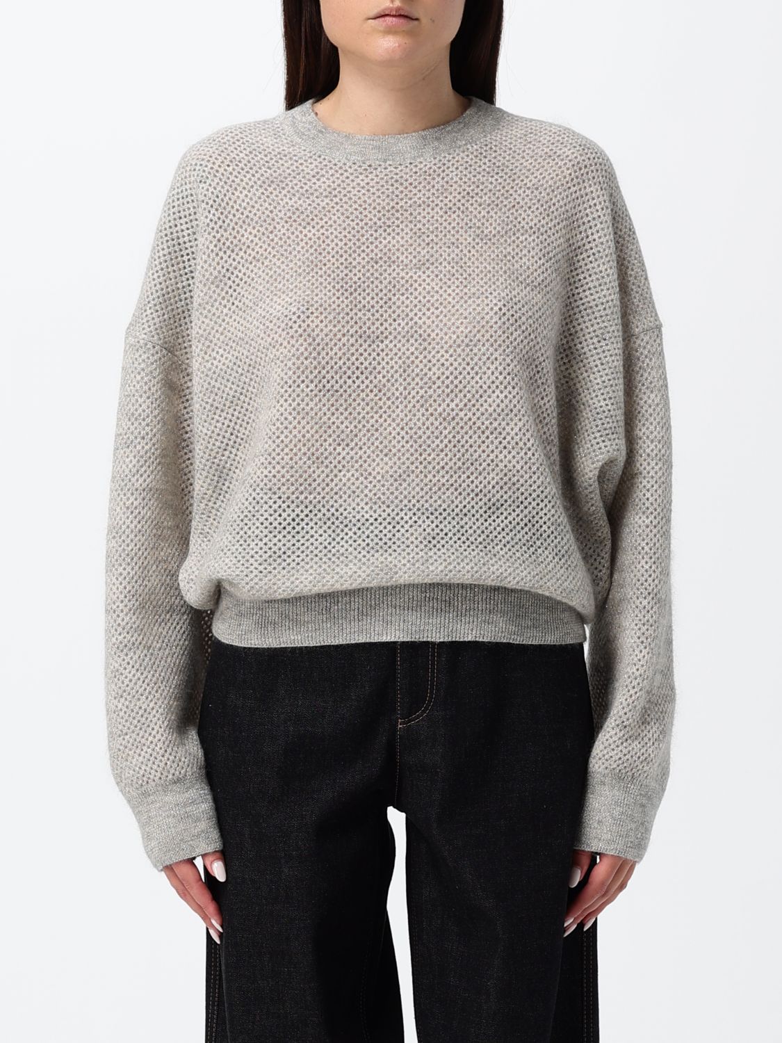 BRUNELLO CUCINELLI Maglia girocollo in lana traforata con spalle cadute