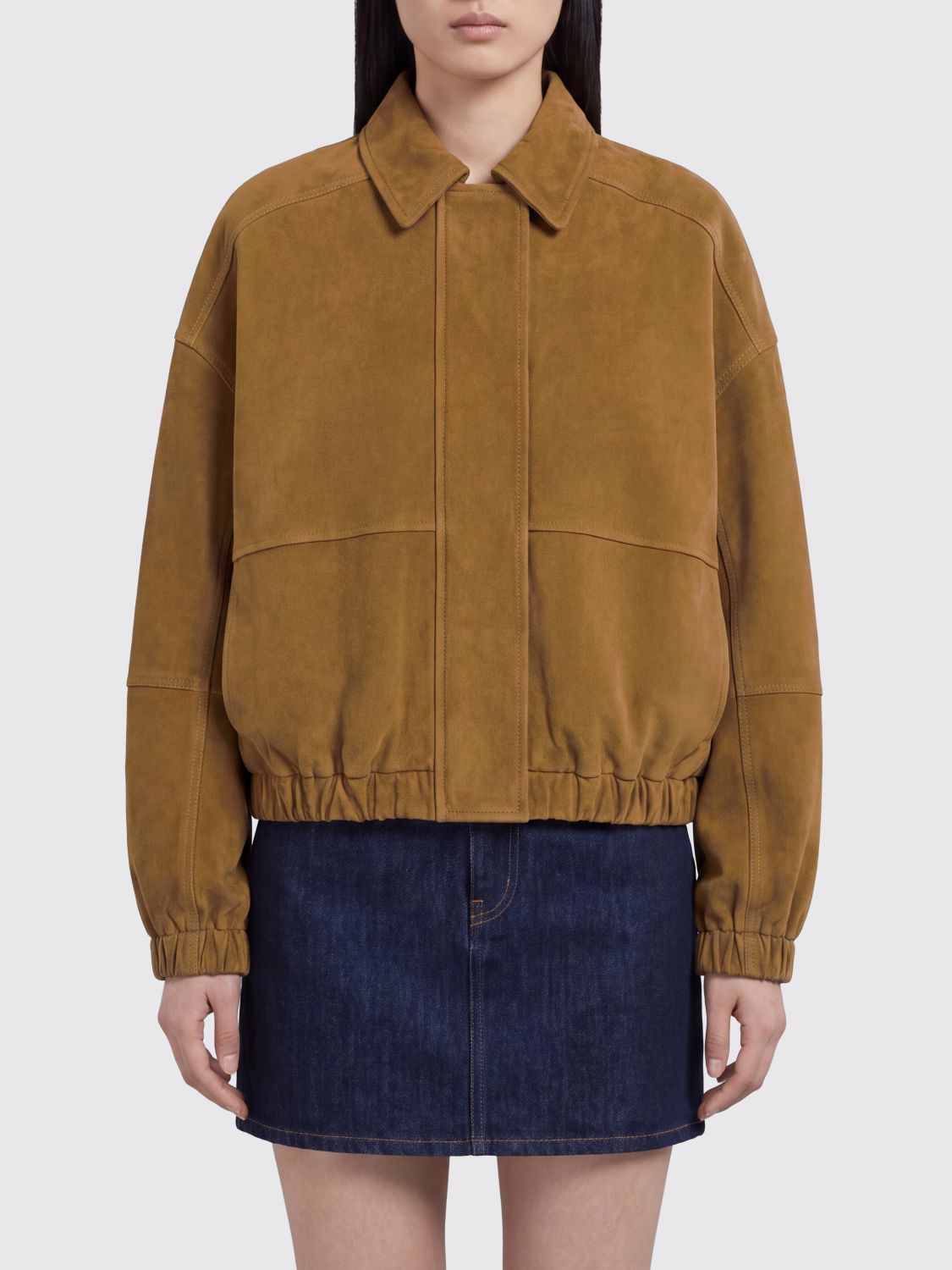 BRUNELLO CUCINELLI Wildleder-Bomberjacke von mit verdecktem Verschluss