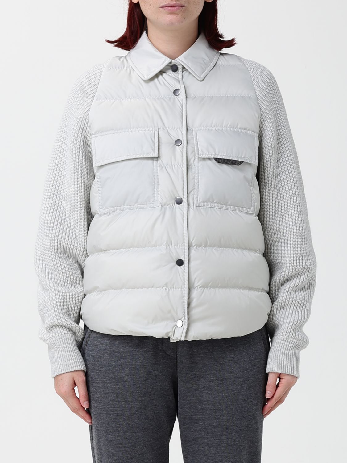 BRUNELLO CUCINELLI Short Quilted Down Jacket in Nylon, Silk and Cashmere