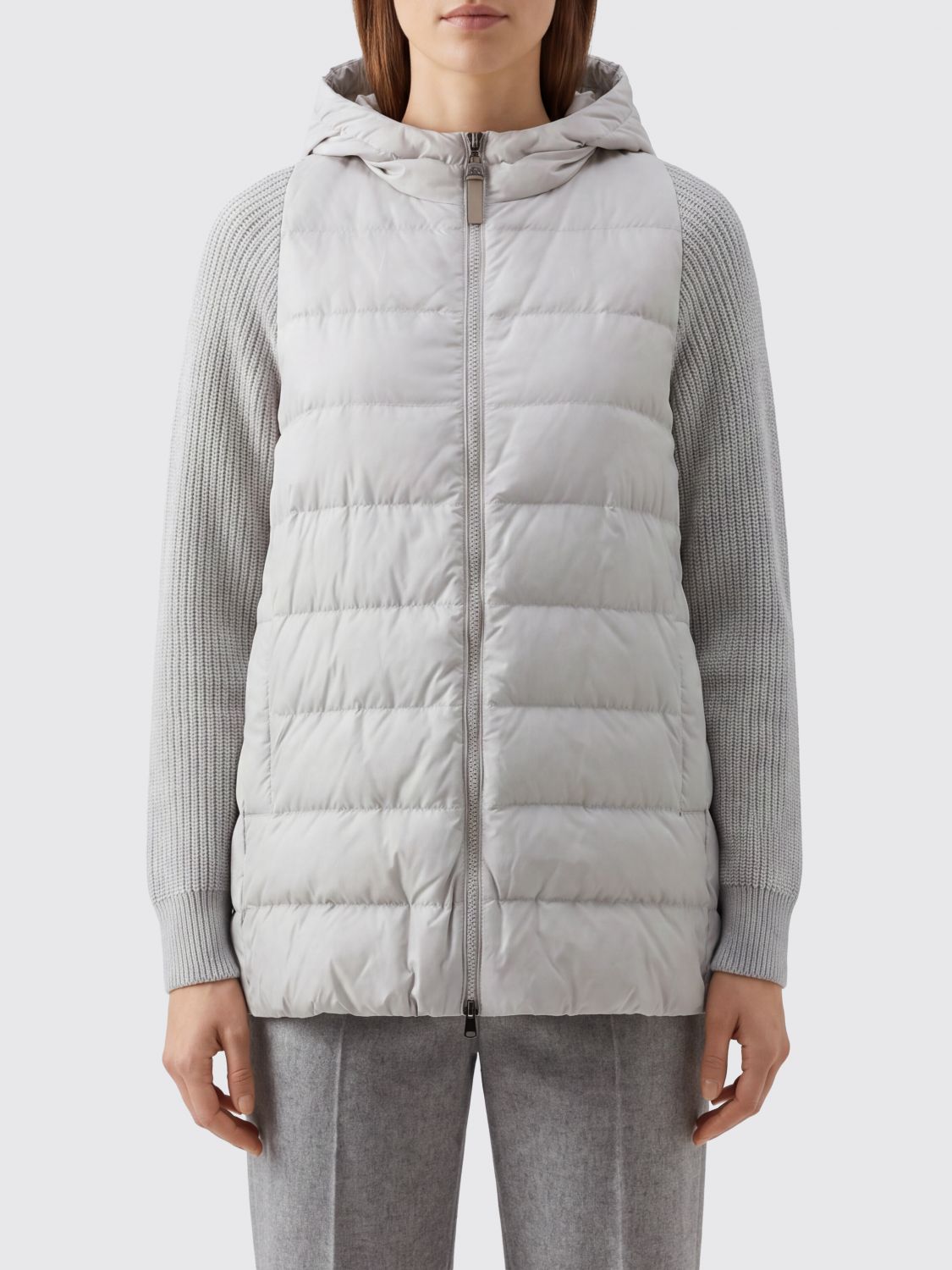 BRUNELLO CUCINELLI Short Quilted Nylon Hooded Puffer Jacket with Zip Closure