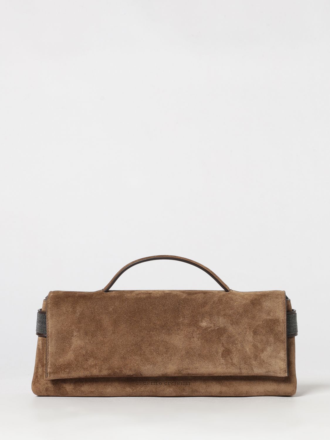 BRUNELLO CUCINELLI Suede Calfskin Clutch with Monili Embellishment