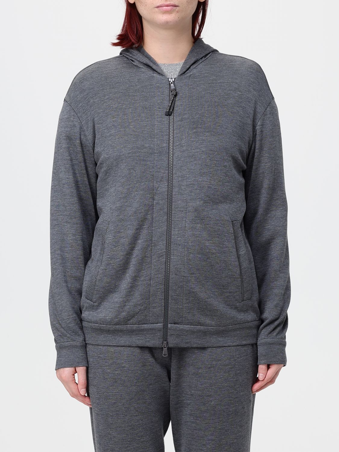 BRUNELLO CUCINELLI Baumwoll-Kapuzenjacke mit Reißverschluss und Monili
