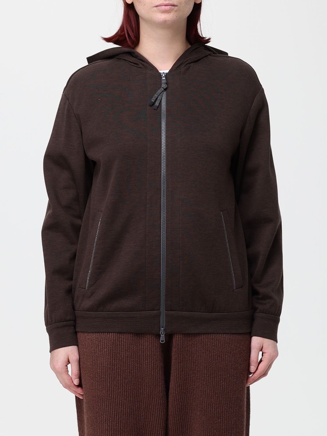 BRUNELLO CUCINELLI Cotton Zip-Up Hoodie with Monili Embellishment