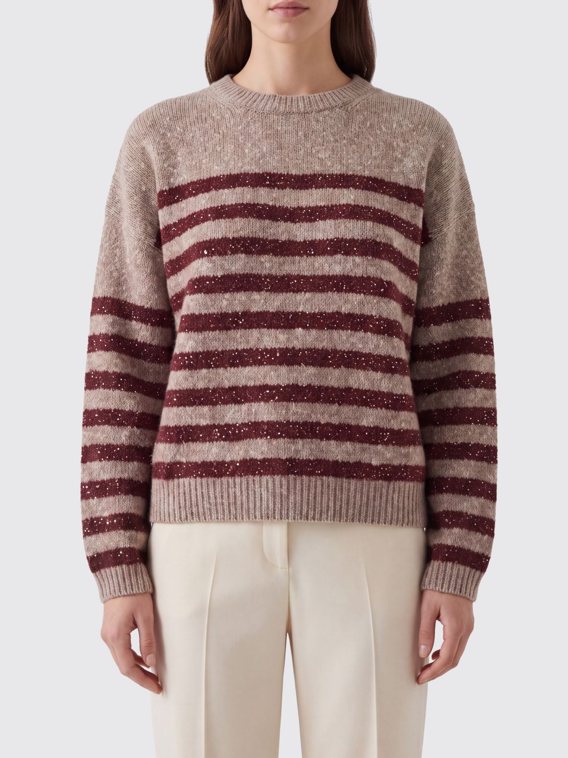 Brunello Cucinelli Striped Crewneck Jumper in Cashmere and Wool Blend with Lurex