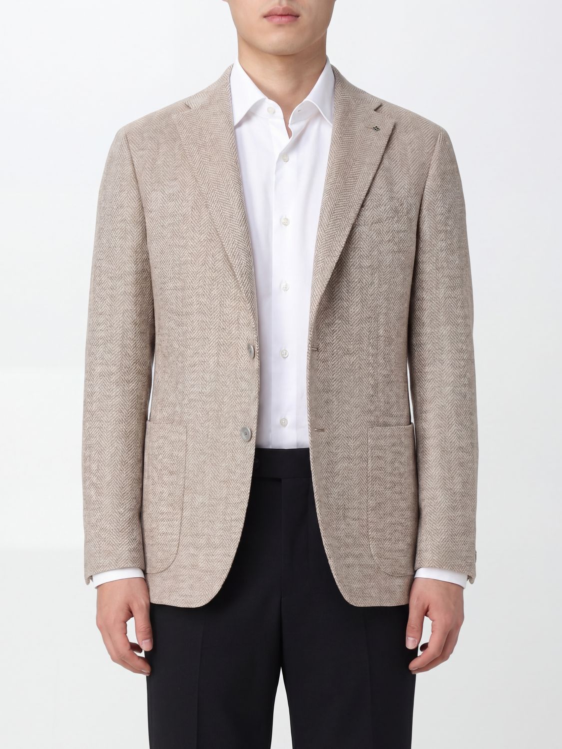 TAGLIATORE Chevron Wool and Silk Blend Single-Breasted Blazer TAGLIATORE