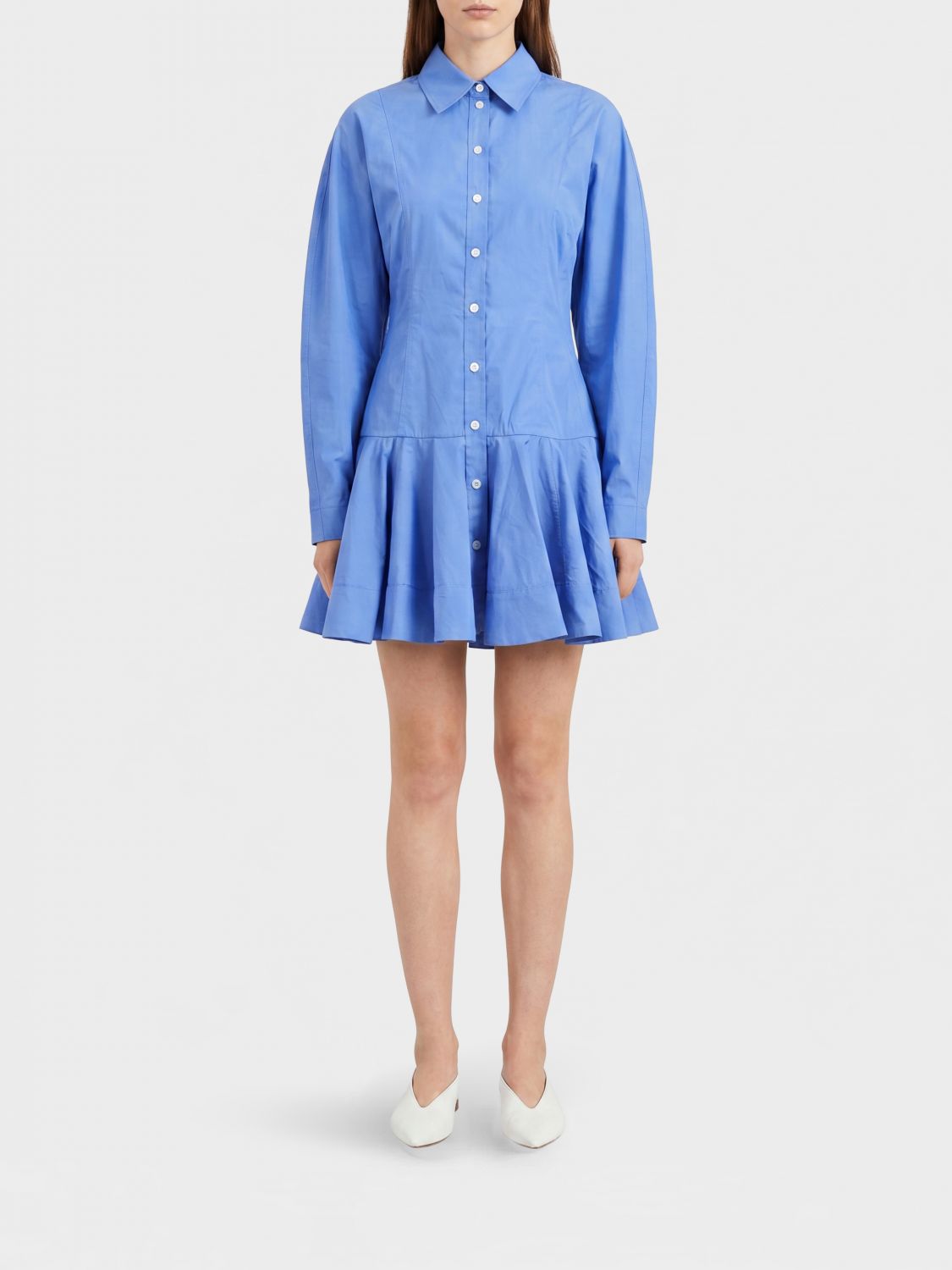 GANNI Organic Cotton Mini Shirt Dress with Long Sleeves