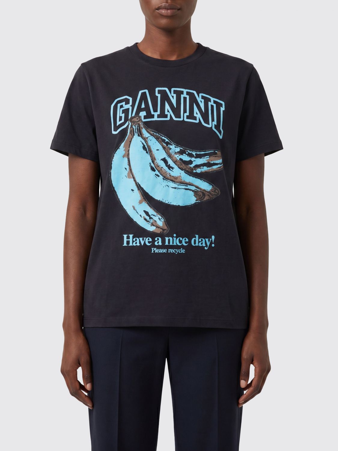 GANNI Slim Fit Cotton T-Shirt with Fruit Logo Print