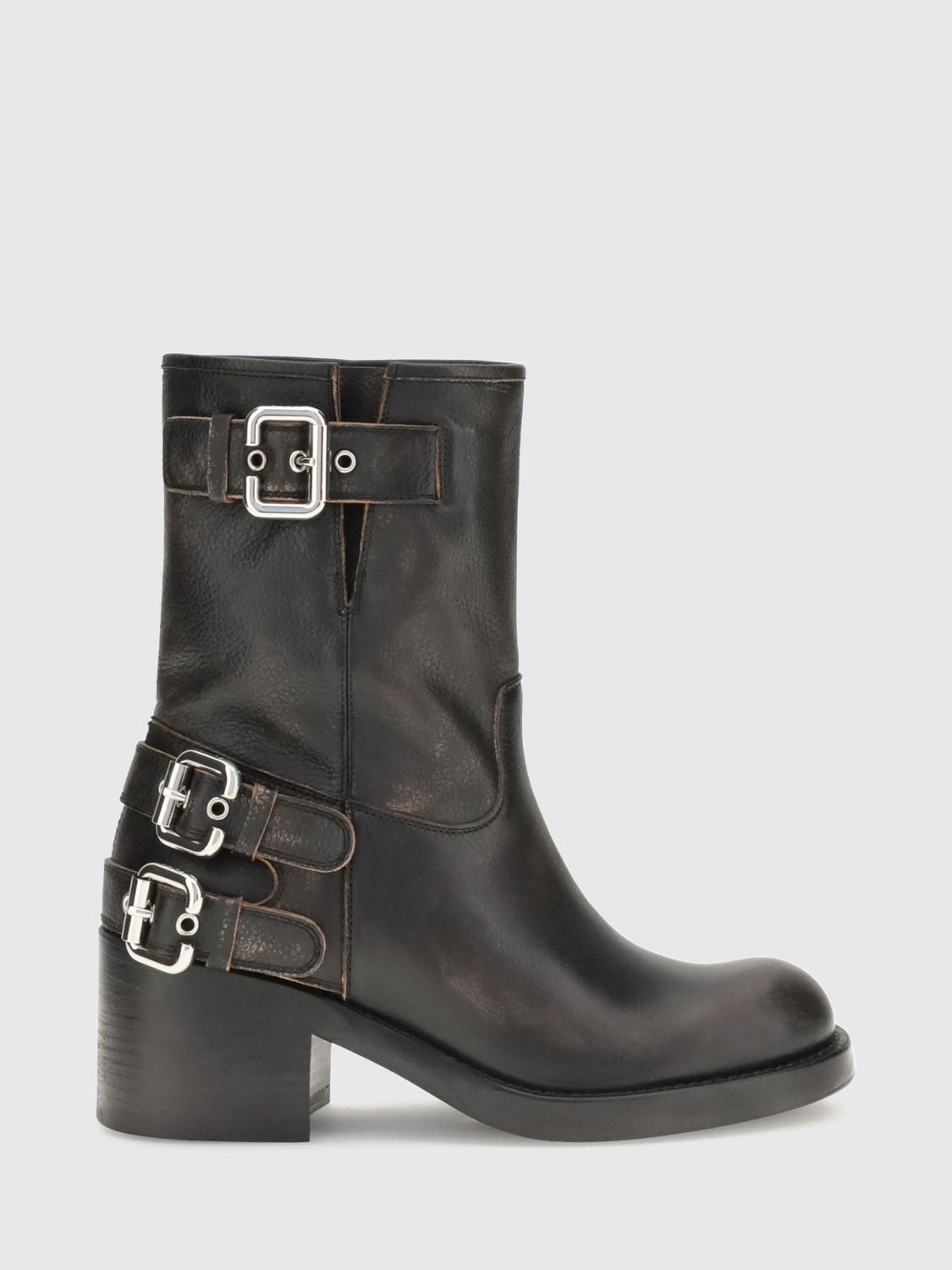 CHLOÉ Dakota Biker Boots in Aged Leather with Medium Heel and Straps