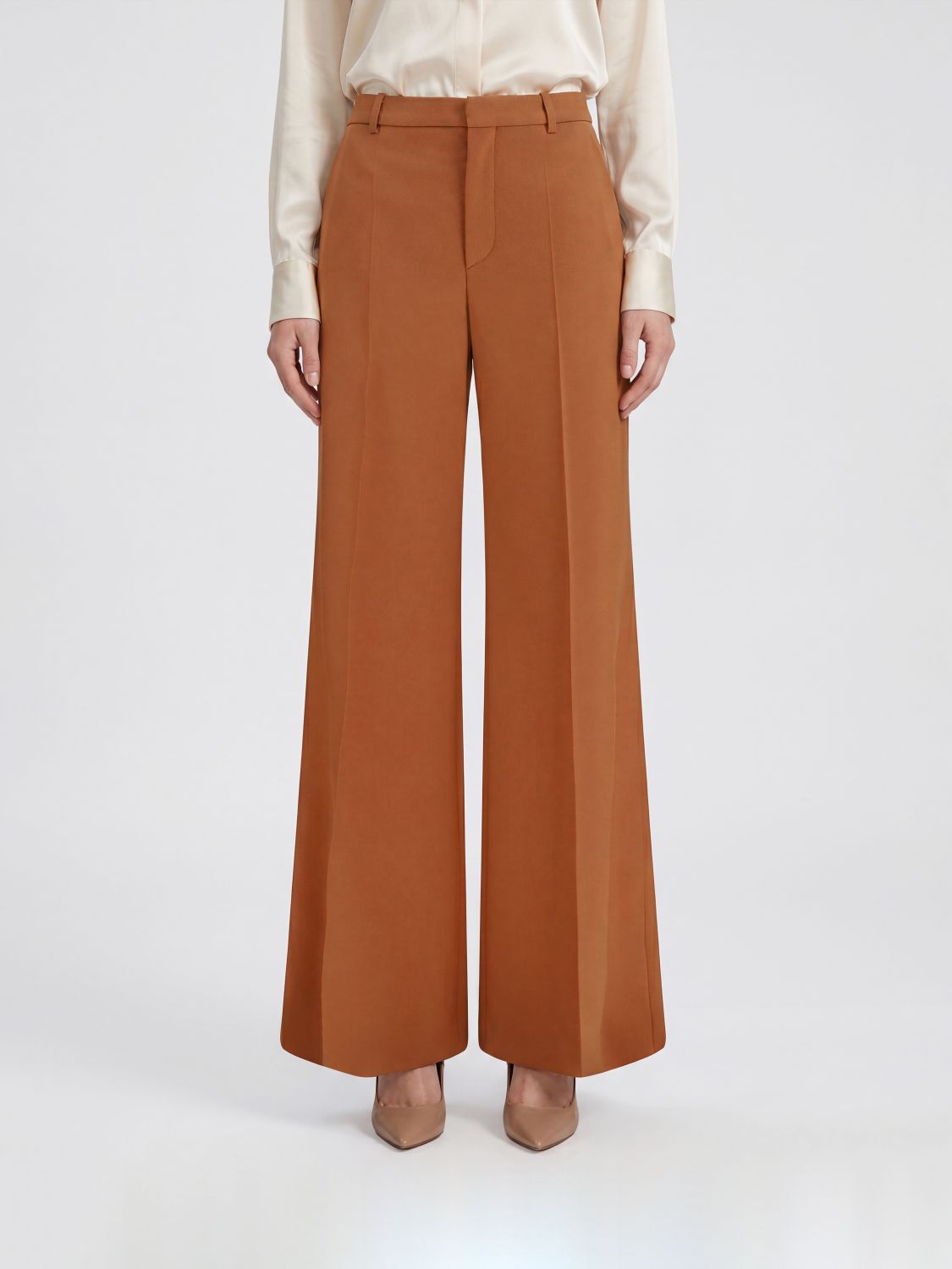 CHLOÉ Pantaloni a gamba larga in cotone con pince e vita media