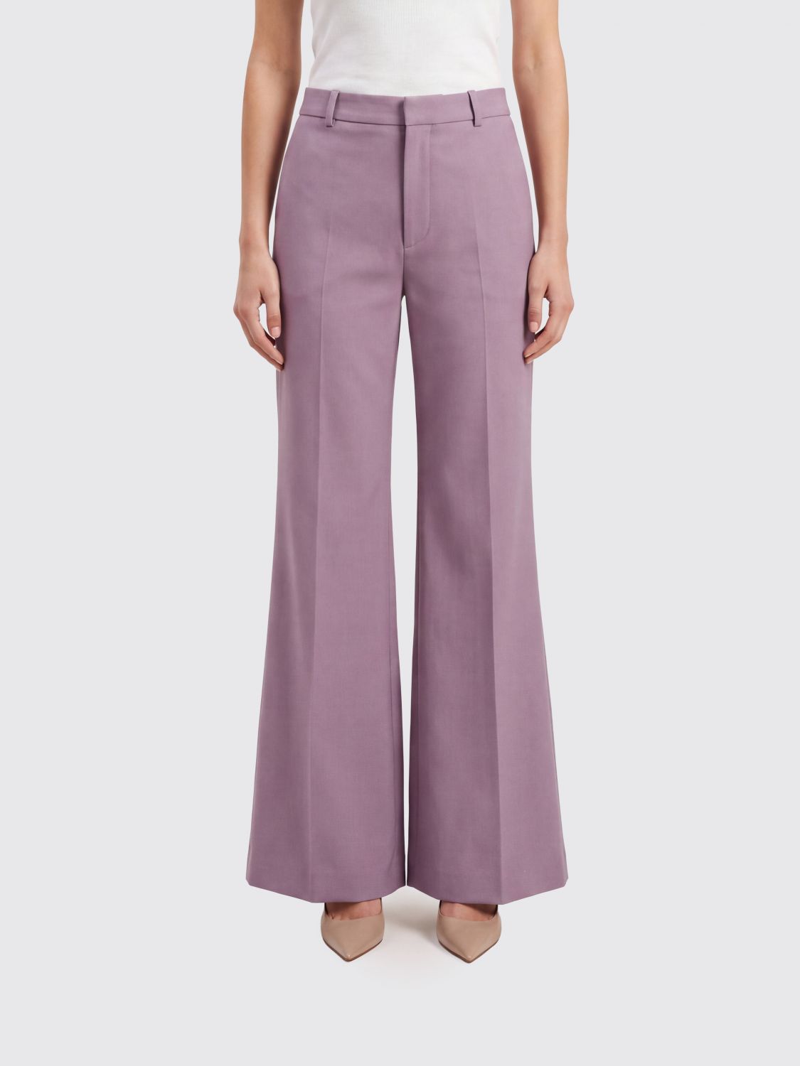 CHLOÉ Pantaloni a gamba larga in cotone con pince e vita media