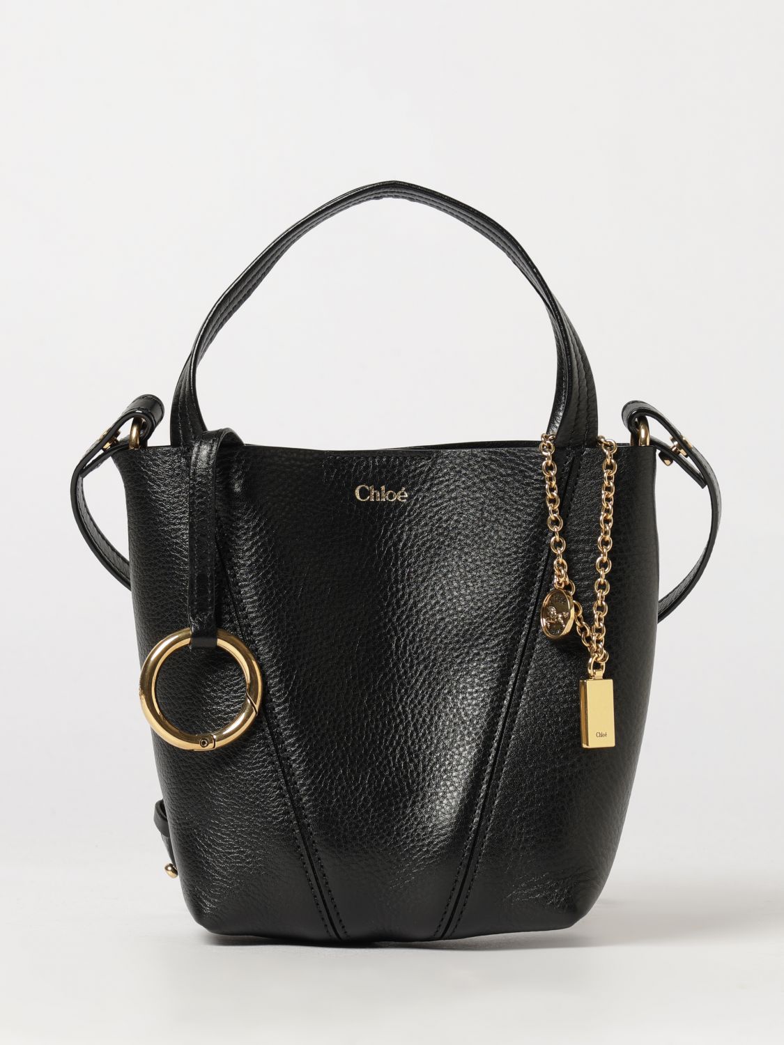 CHLOÉ Spin Mini Grained Calfskin Handbag with Ring Detail CHLOÉ Spin Mini Grained Calfskin Handbag with Ring Detail