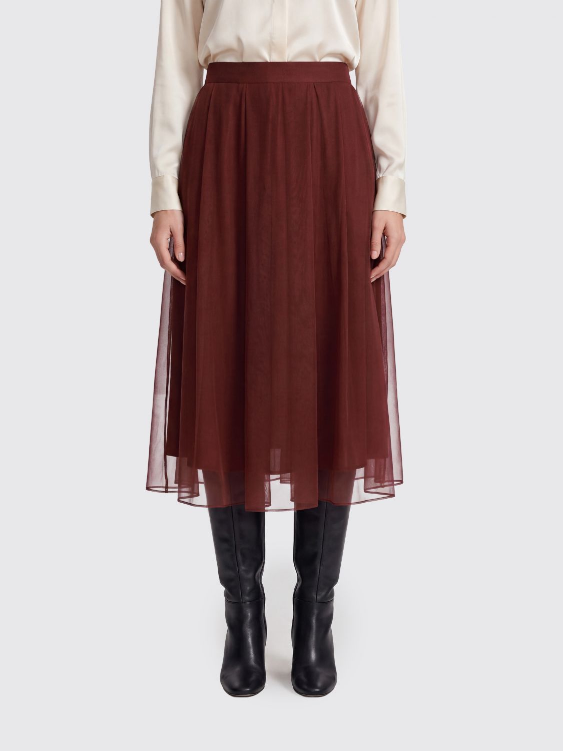 BRUNELLO CUCINELLI High-Waisted Silk Full Midi Skirt