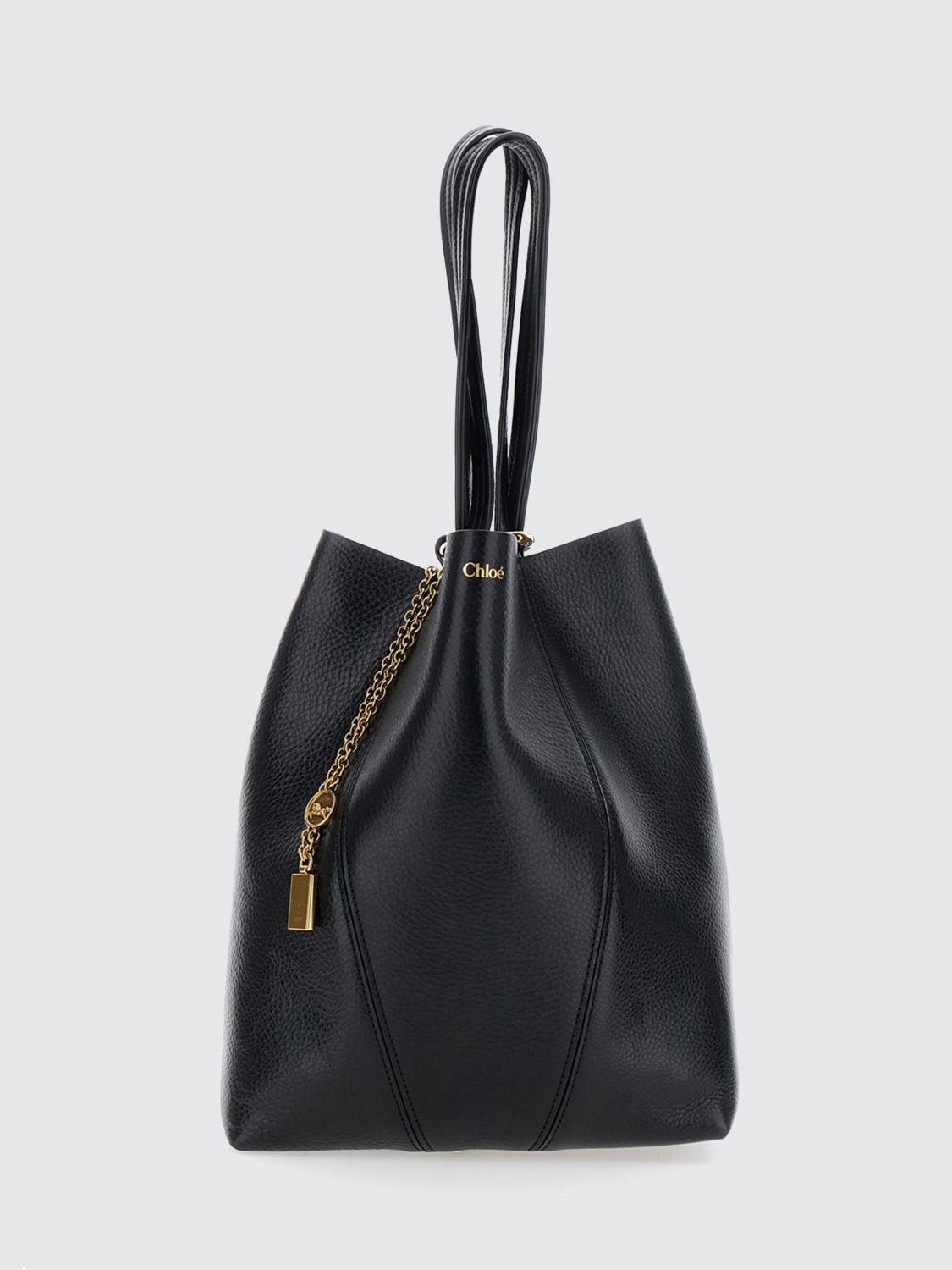 CHLOÉ Spin Grained Calfskin Tote Bag with Logo Charm CHLOÉ Spin Grained Calfskin Tote Bag with Logo Charm