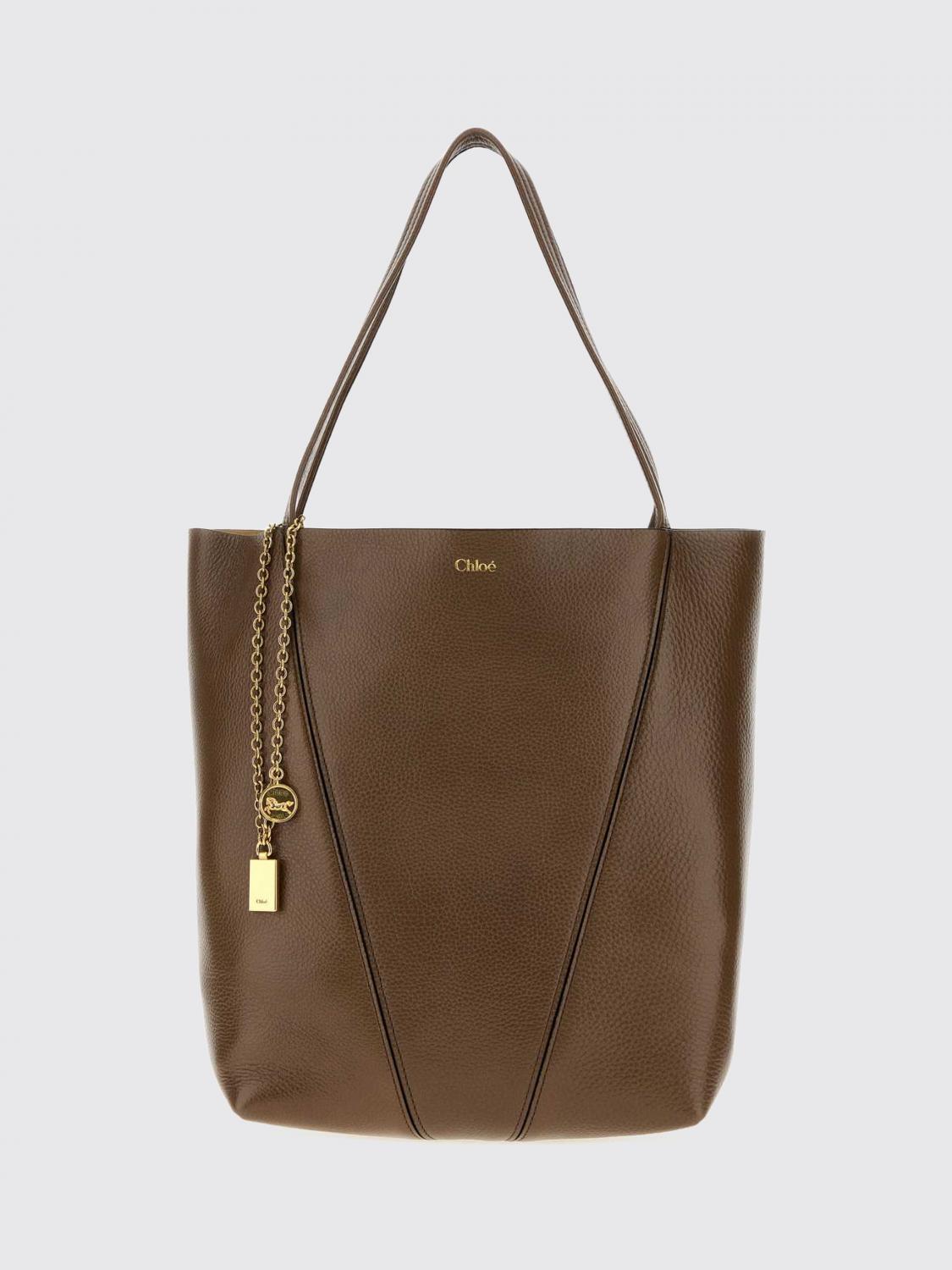 CHLOÉ Spin Grained Calfskin Tote Bag with Logo Charm