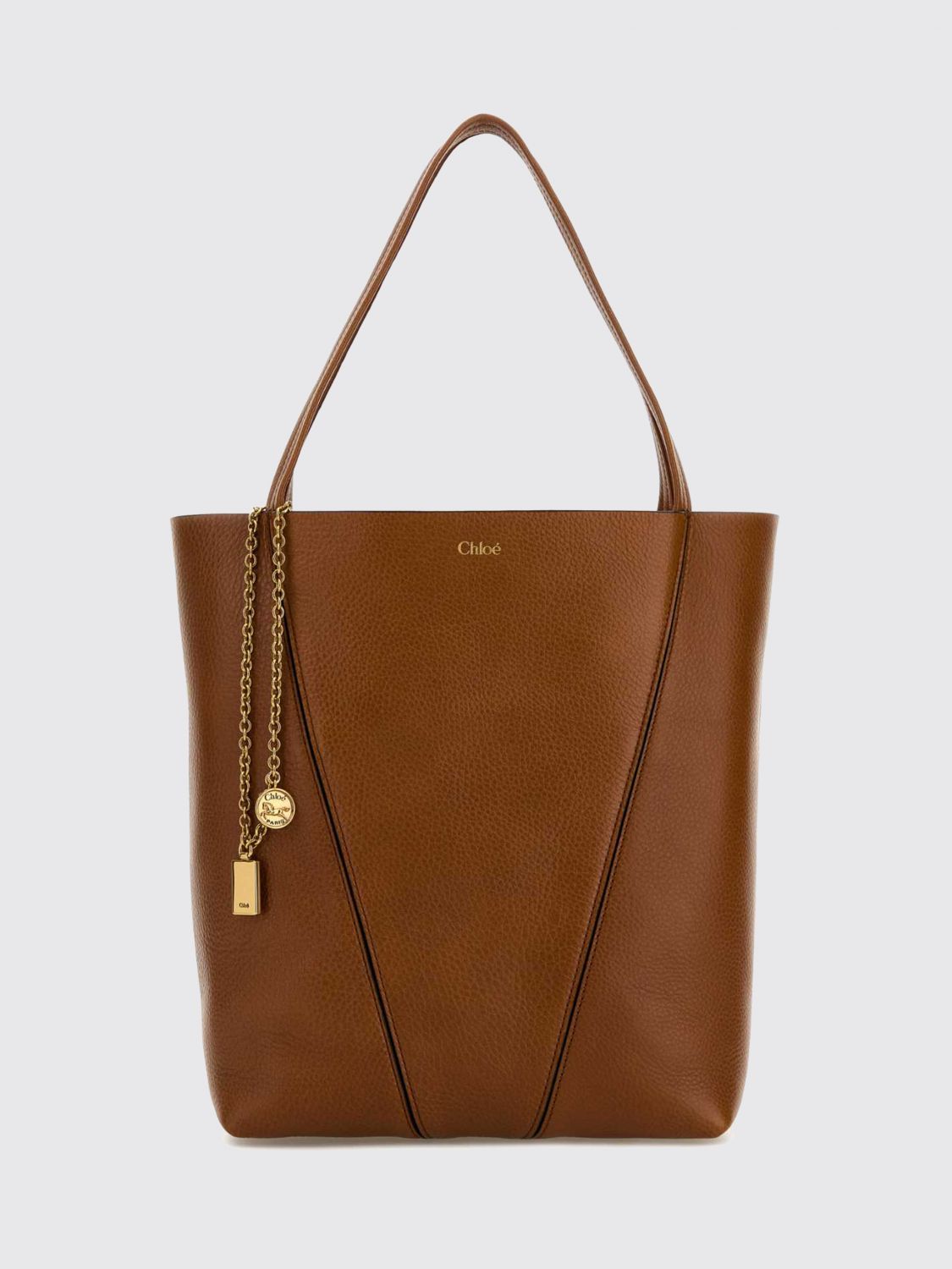 CHLOÉ Spin Grained Calfskin Tote Bag with Logo Charm CHLOÉ Spin Grained Calfskin Tote Bag with Logo Charm