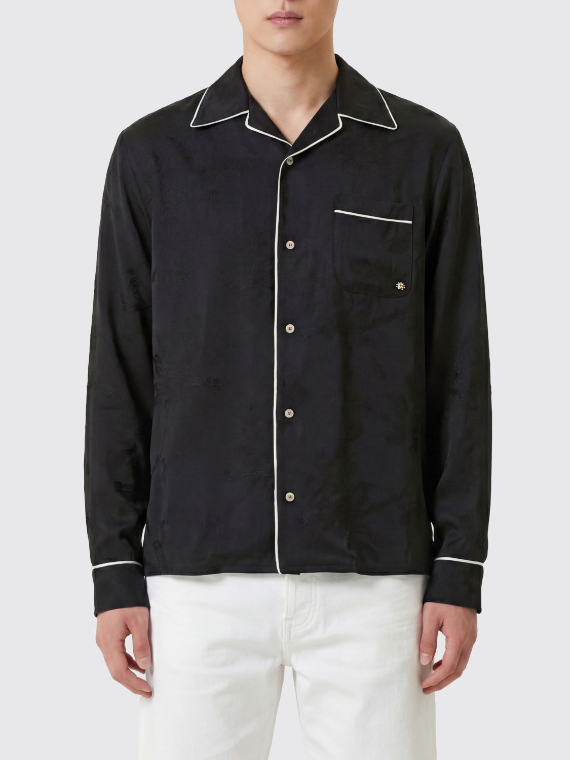 AMIRI Pajama-Style Satin Shirt with Cuban Collar and Long Sleeves