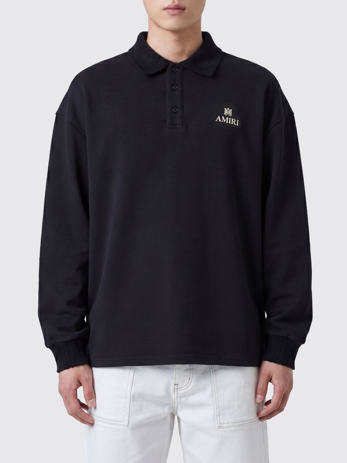 AMIRI Relaxed Fit Long-Sleeve Cotton-Blend Polo with Contrast Logo