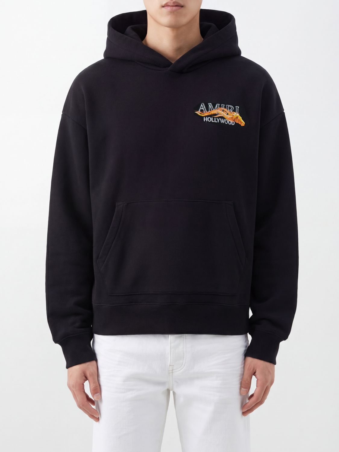 AMIRI Relaxed Fit Cotton Hoodie with Contrast Logo and Kangaroo Pocket