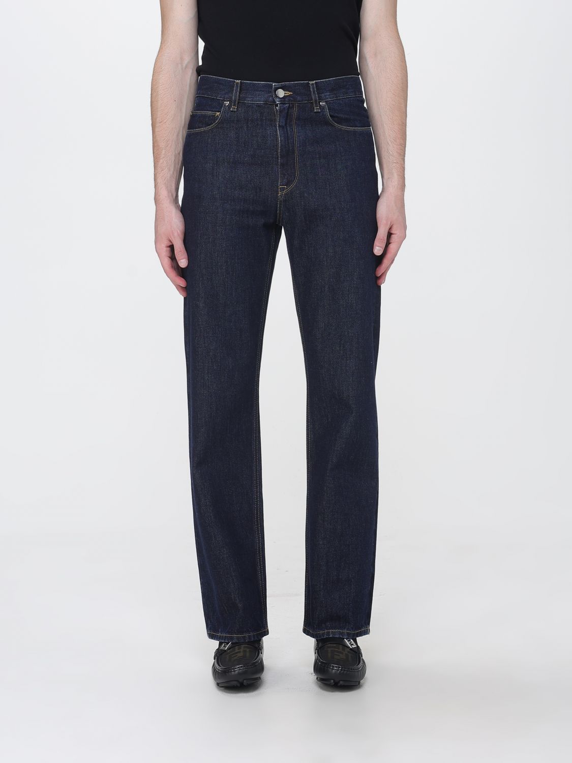FENDI Jeans skinny slim fit in denim di cotone con monogramma FF