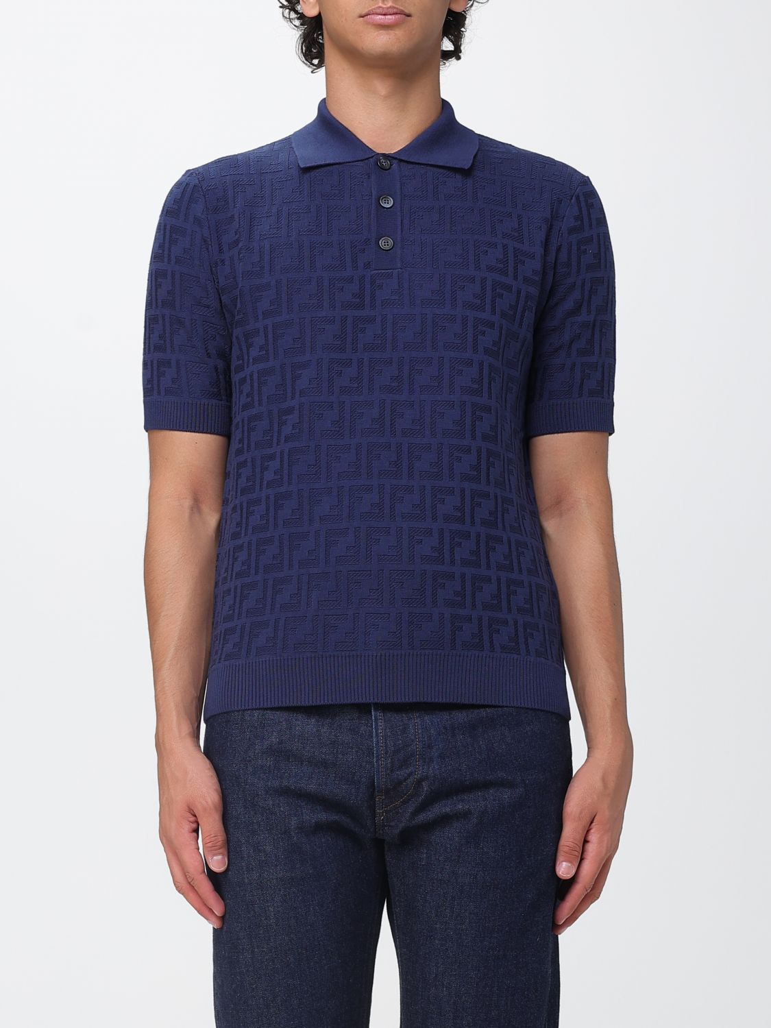 Fendi Slim Fit FF Monogram Cotton Knit Polo Shirt