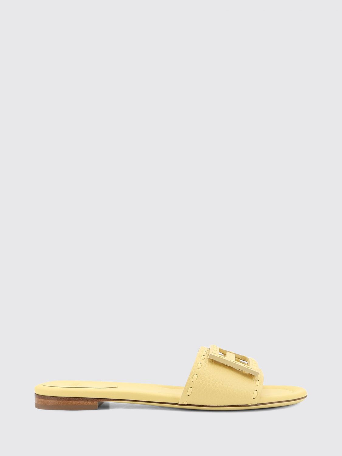 FENDI Baguette Flache Sandalen aus genarbtem Kalbsleder mit FF-Monogramm