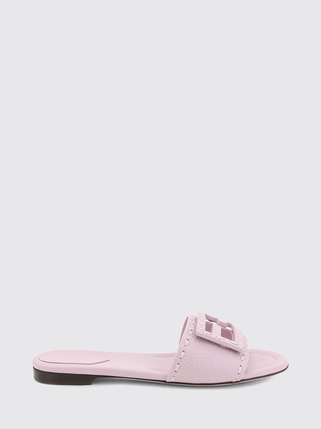 FENDI Baguette Flache Sandalen aus genarbtem Kalbsleder mit FF-Monogramm