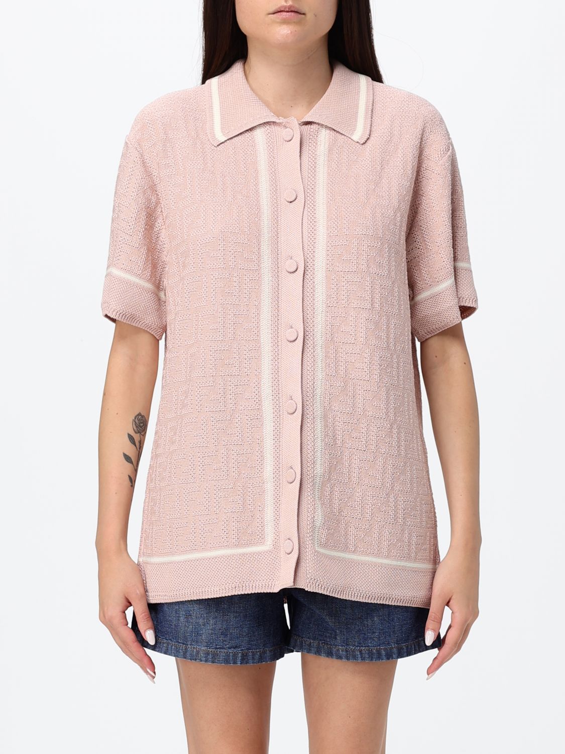 FENDI Polo in maglia di cotone con motivo Monogram FF all-over