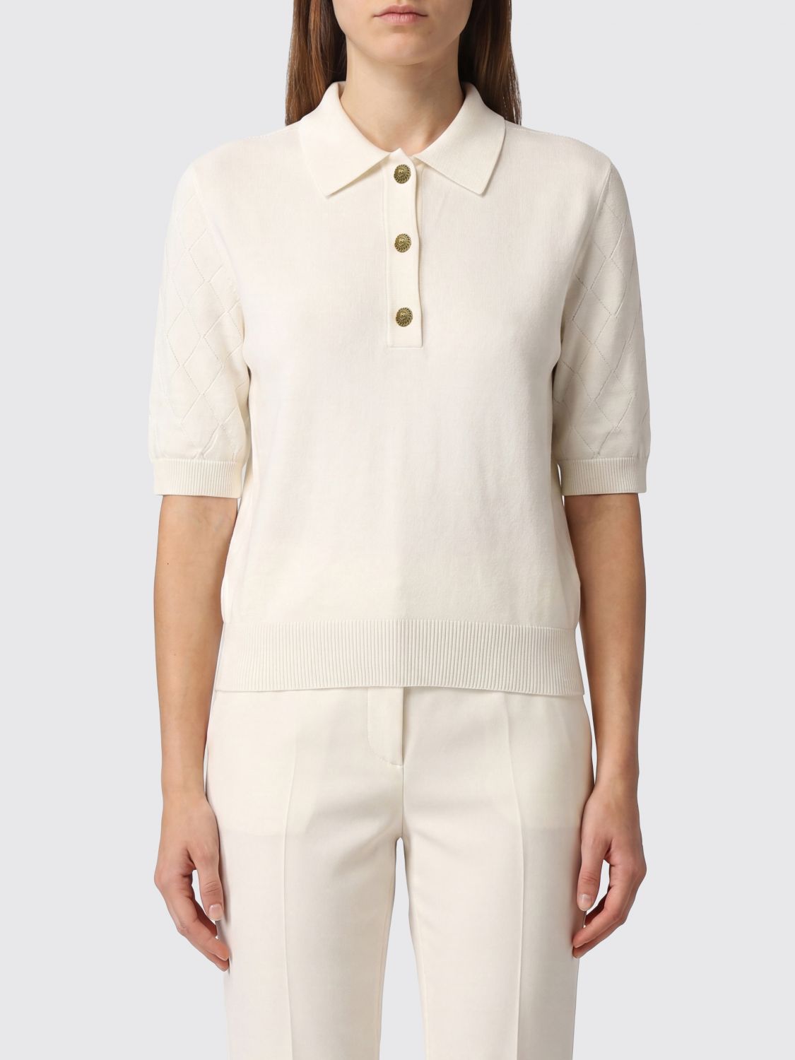 BALMAIN Short-Sleeved Knitted Polo Shirt in Pure Merino Wool