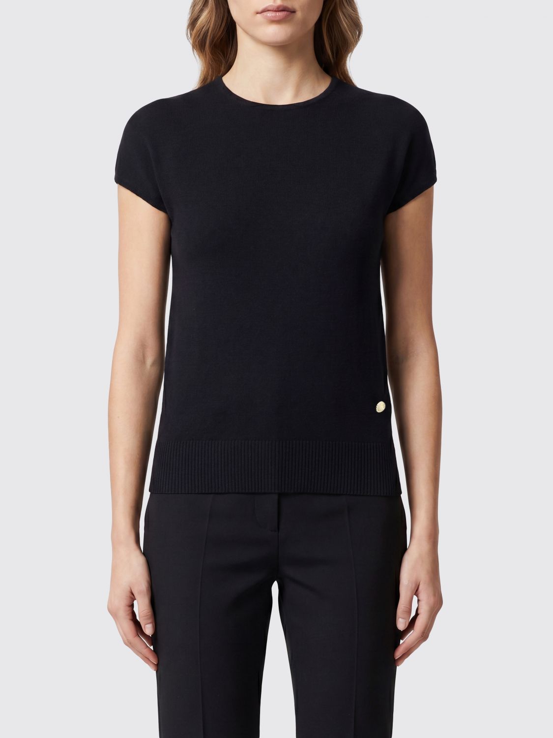 BALMAIN Crewneck Wool-Blend Knit Top with Short Sleeves