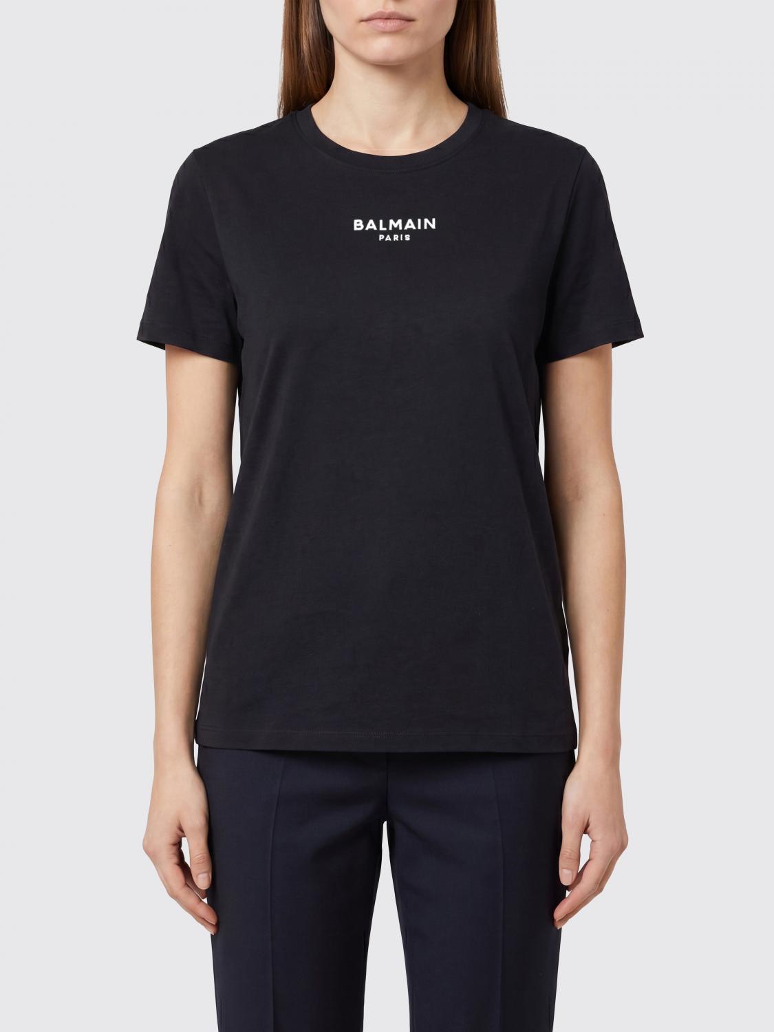 BALMAIN T-shirt slim fit in cotone con logo a contrasto